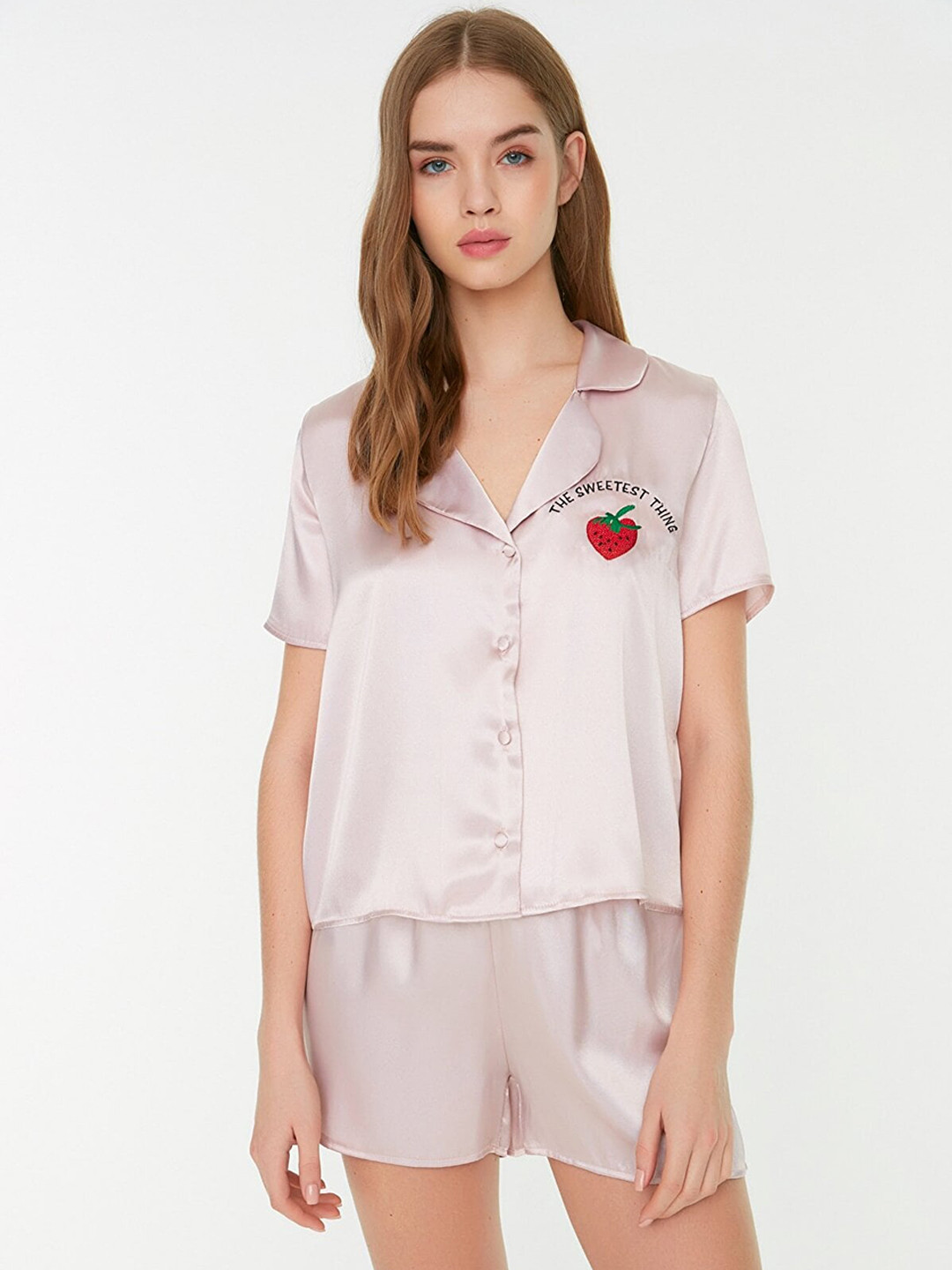 Trendyol Women Pink Solid Night suit