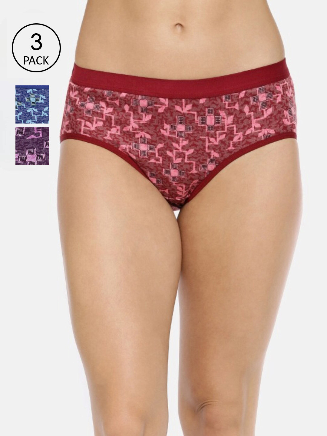 RedRose Women Pack Of 3 Geometric Printed Hipster Briefs