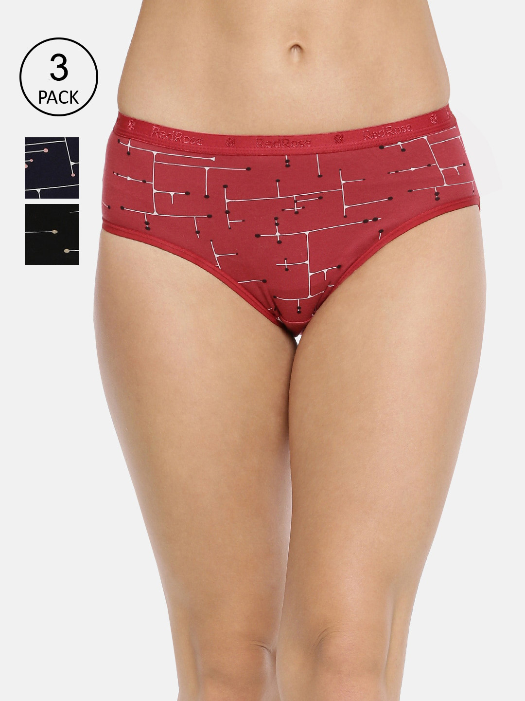 RedRose Women Pack Of 3 Assorted Printed Hipster Briefs Preety-Multicolor