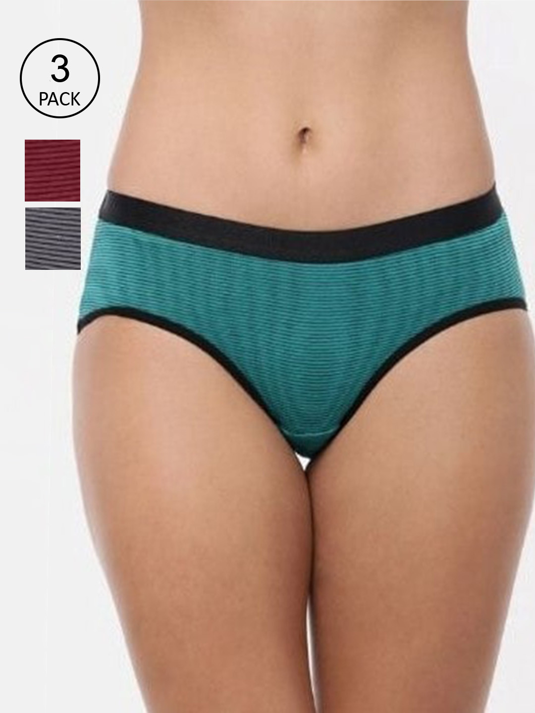 RedRose Women Pack of 3 Teal & Purple Striped Hipster Briefs