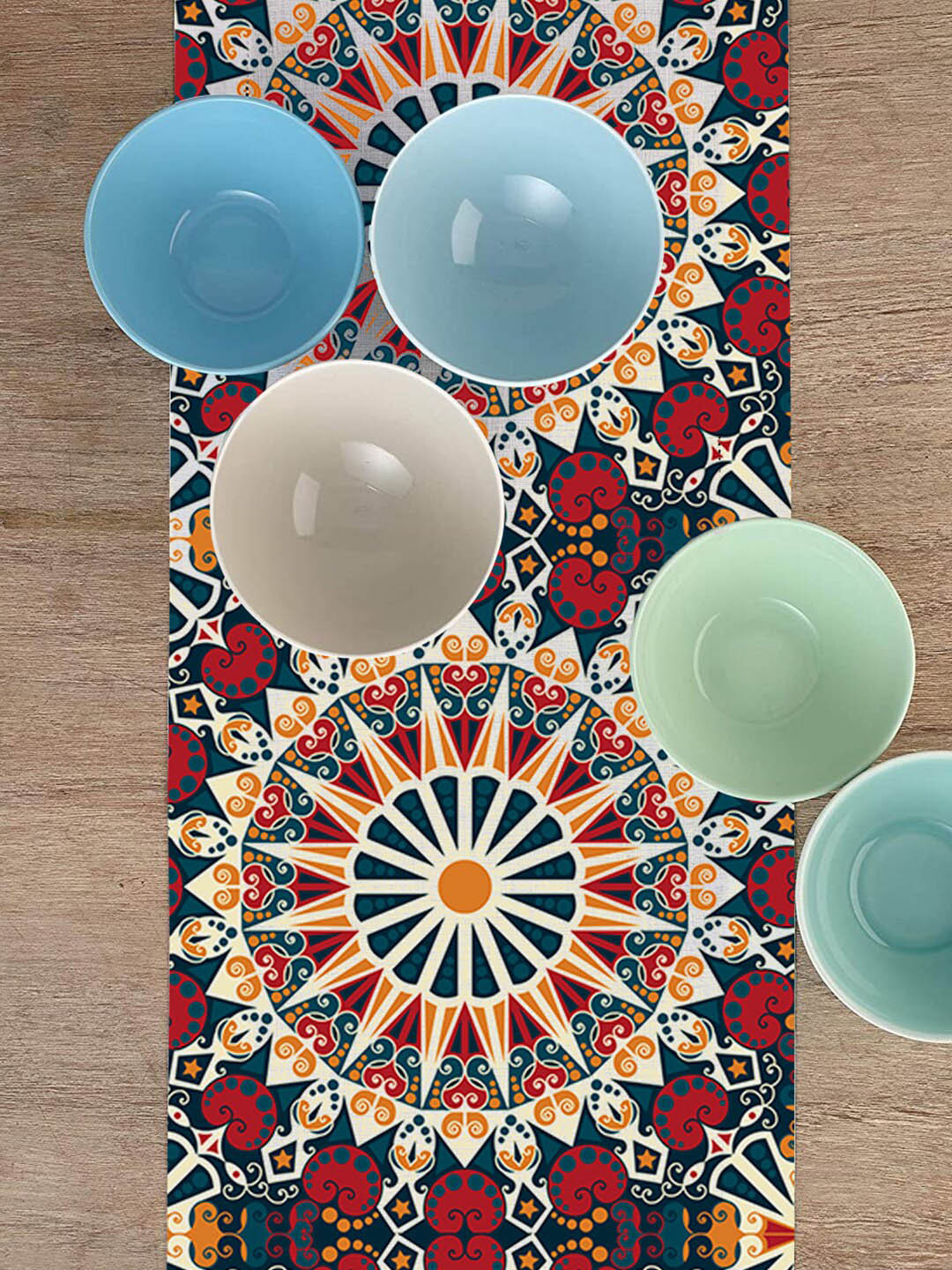 homewards Red & Teal Ethnic Motifs Canvas Table Runner