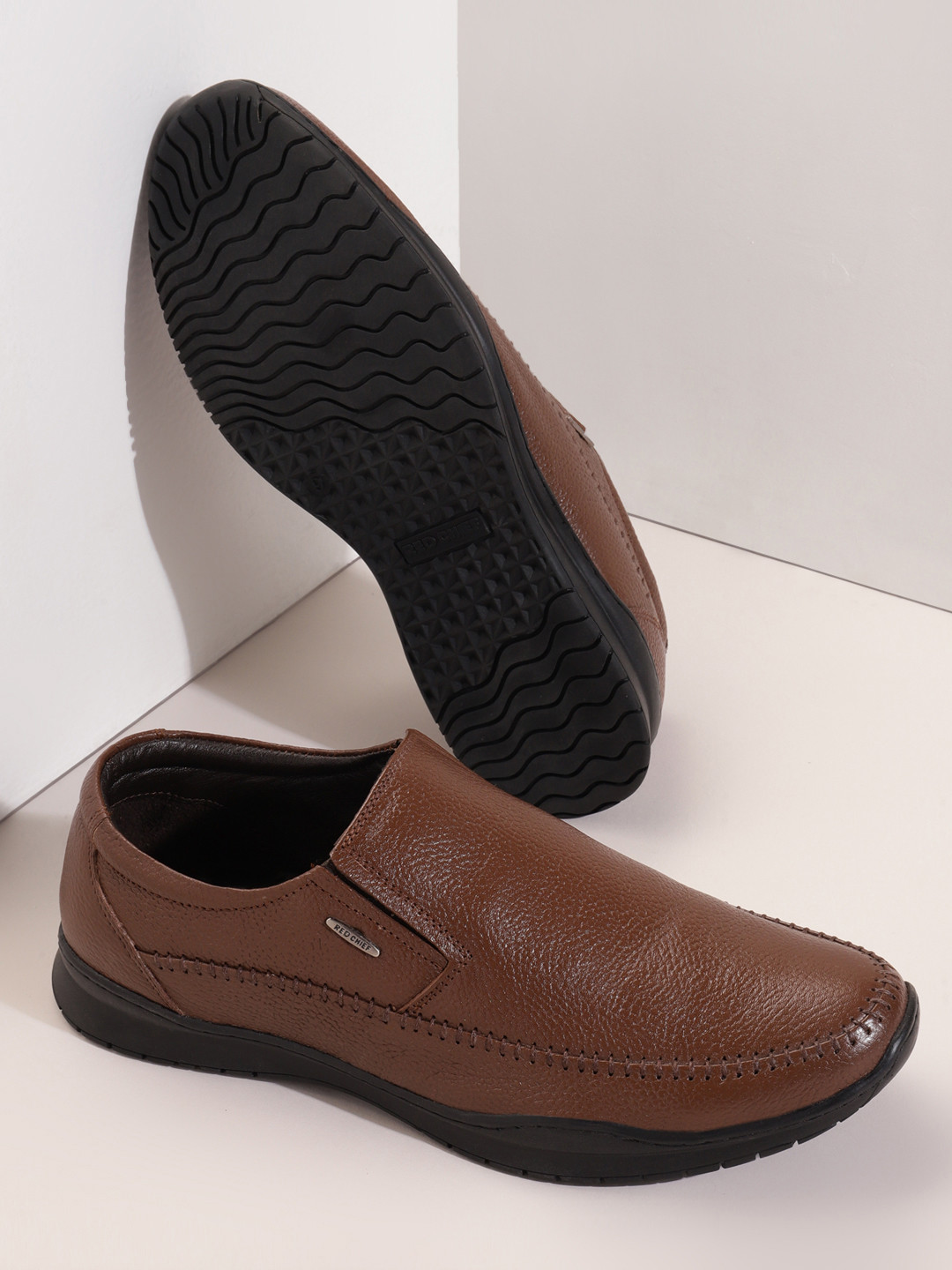 Red Chief Men Tan Leather Formal Slip-On Shoes