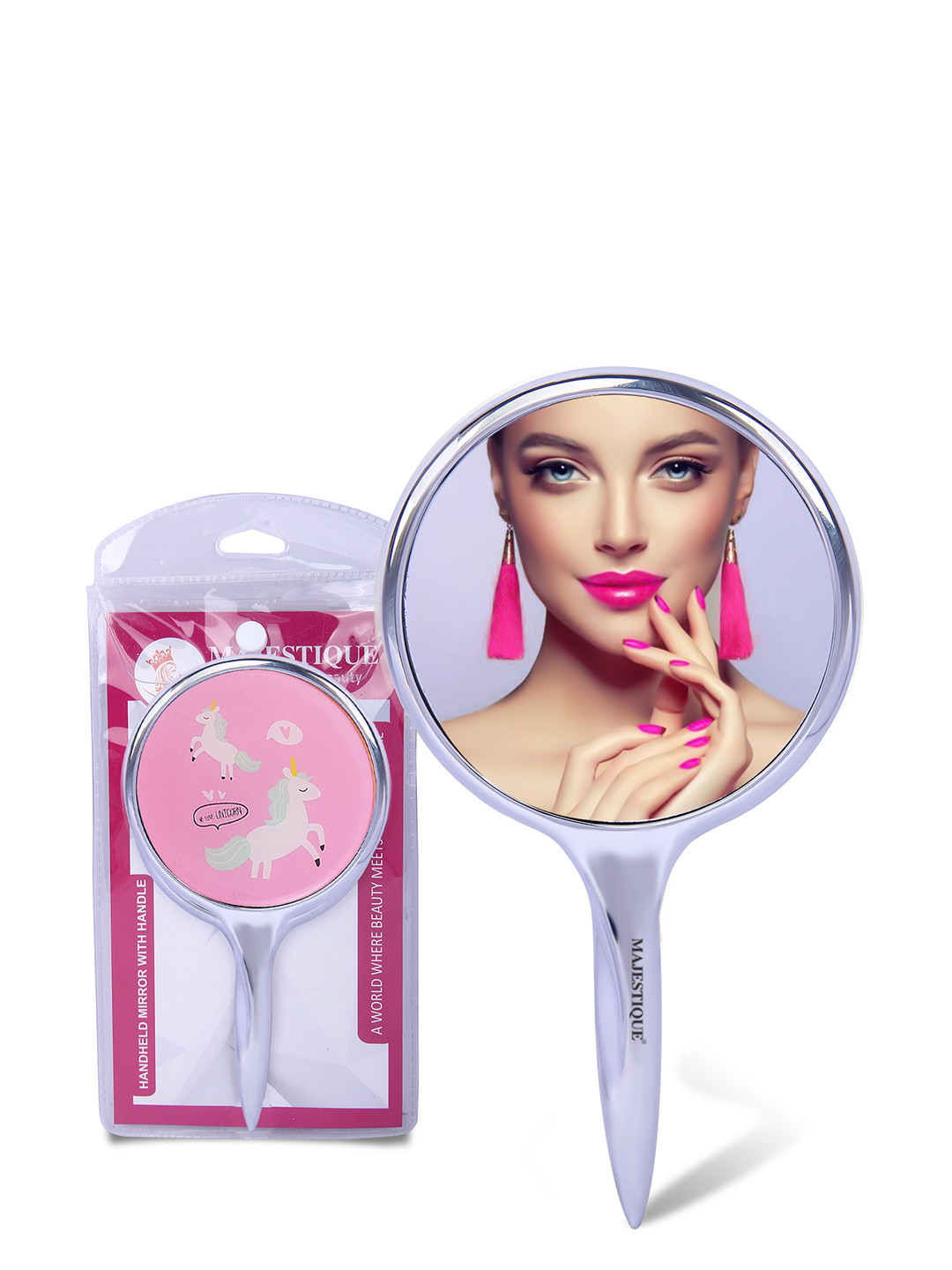 MAJESTIQUE Silver Clear Glass with Handy Mirror