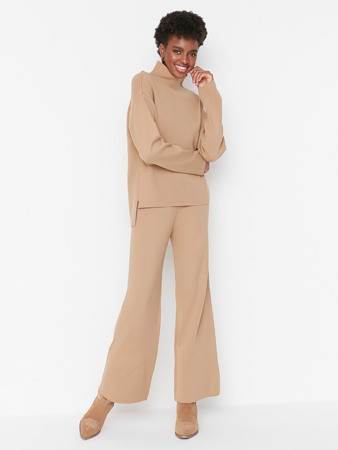 Trendyol Women Camel Brown Top with Palazzos