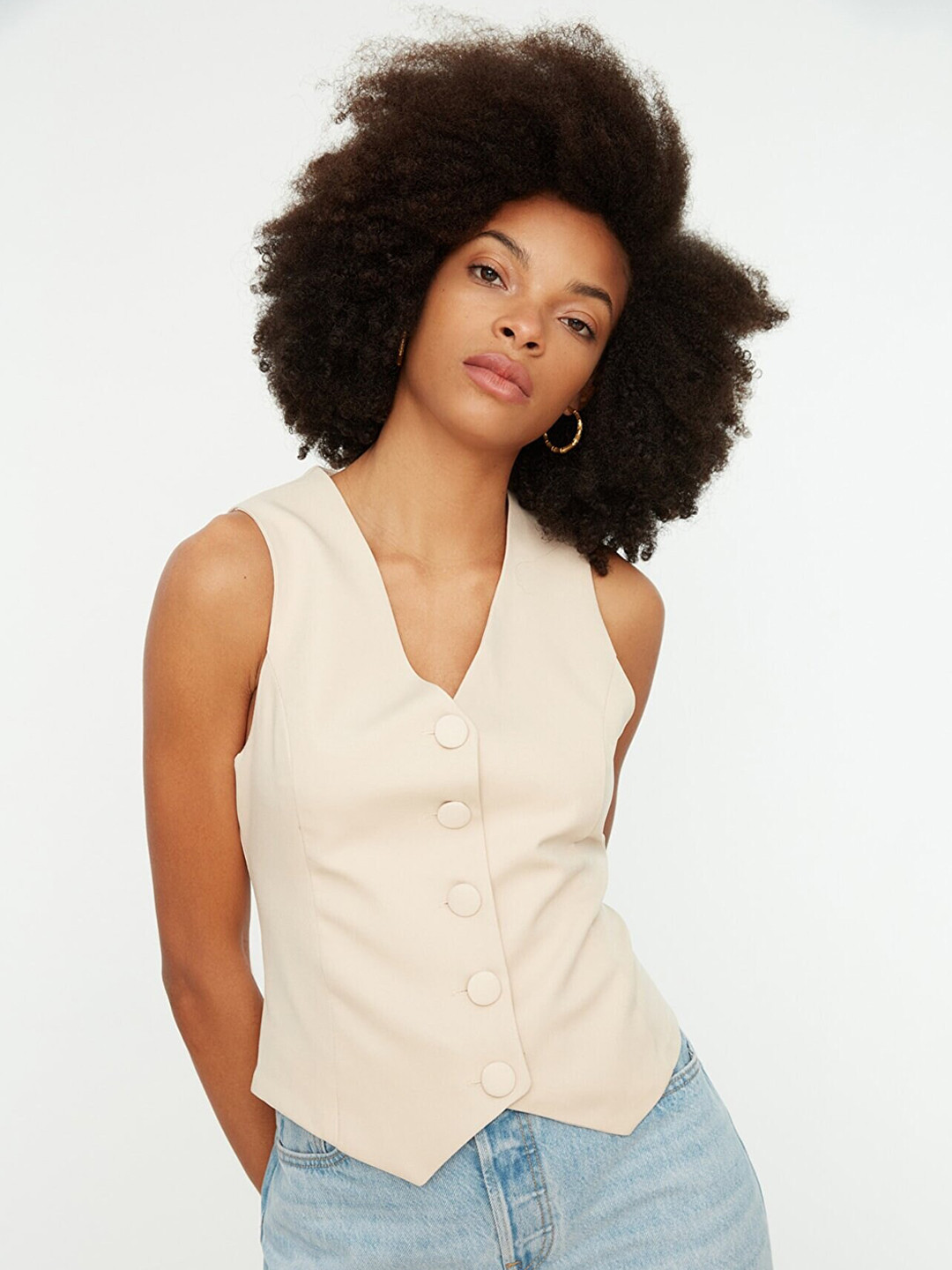 Trendyol Collarless Sleeveless Tailored Jacket