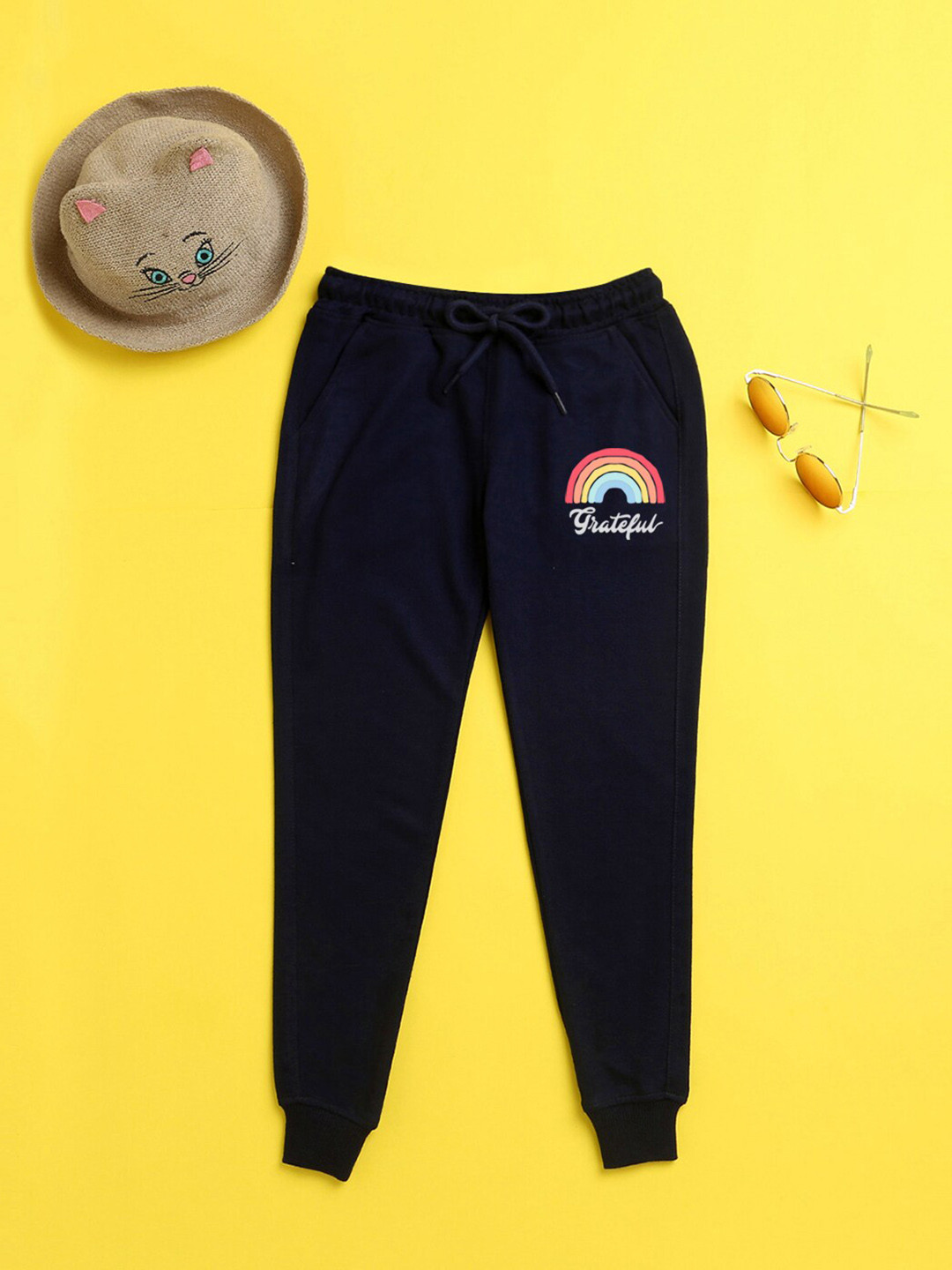 NUSYL Kids Navy Blue Text Printed Joggers