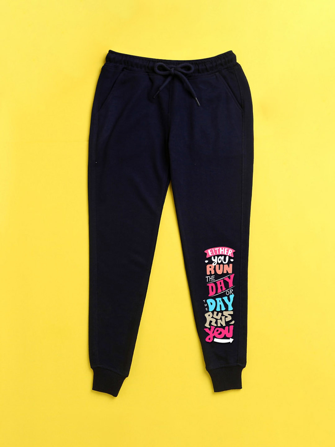 NUSYL Kids Navy Blue Text Printed Joggers