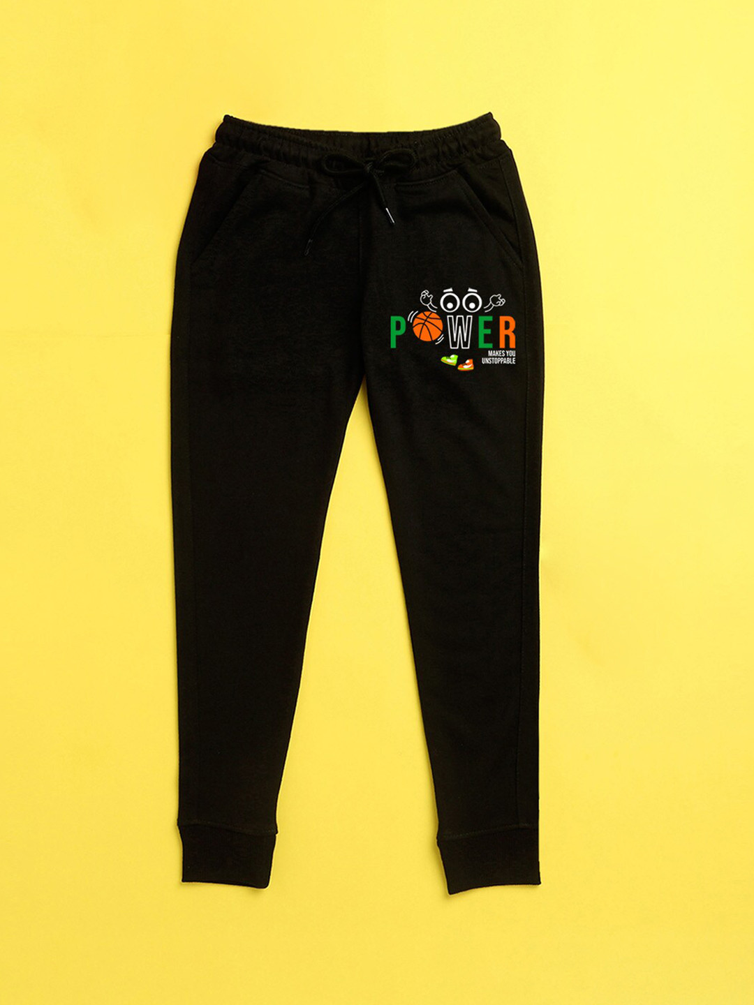 NUSYL Kids Black Printed Regular Fit Polyester Joggers