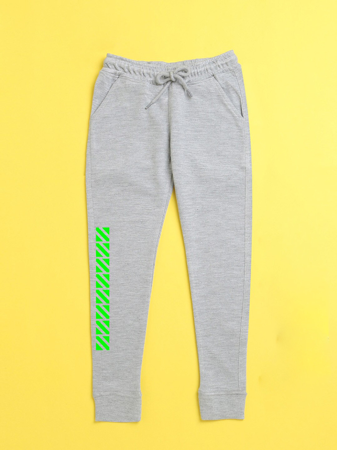NUSYL Kids Grey & Green Graphic Printed Joggers