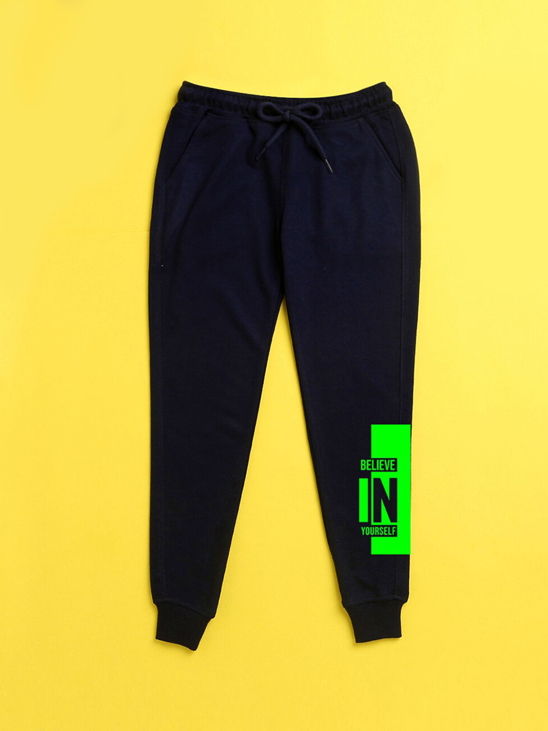 NUSYL Kids Navy Blue Solid Drawstrings Joggers