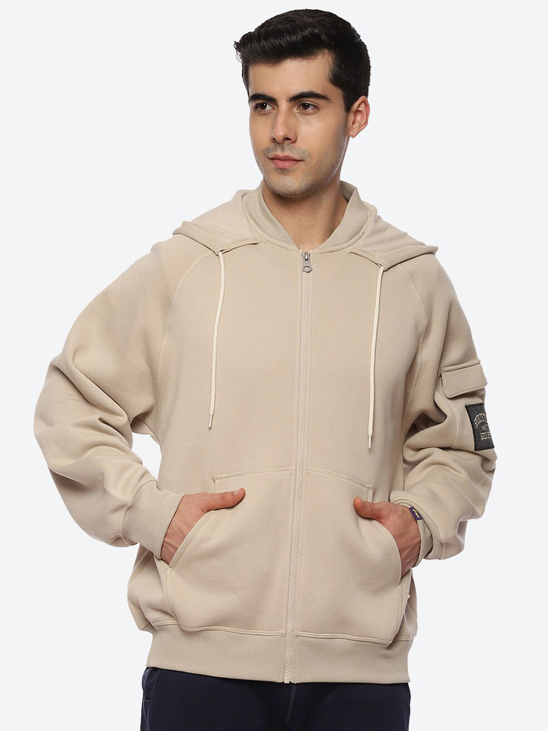 ASICS Men Beige Brushed French Terry Full Zip Hooded Sweatshirt