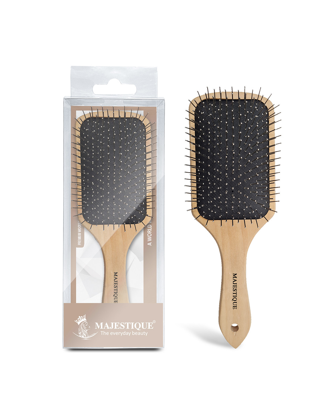 MAJESTIQUE Black & Brown Wooden Bamboo Brush with Metal Bristles