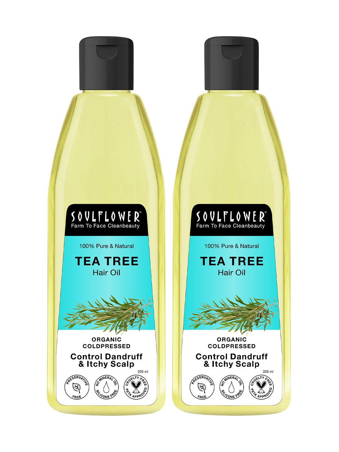 Soulflower 2 Pc Tea Tree Hair Oil - Dandruff Control 100% Natural Cold Pressed 225 ml each