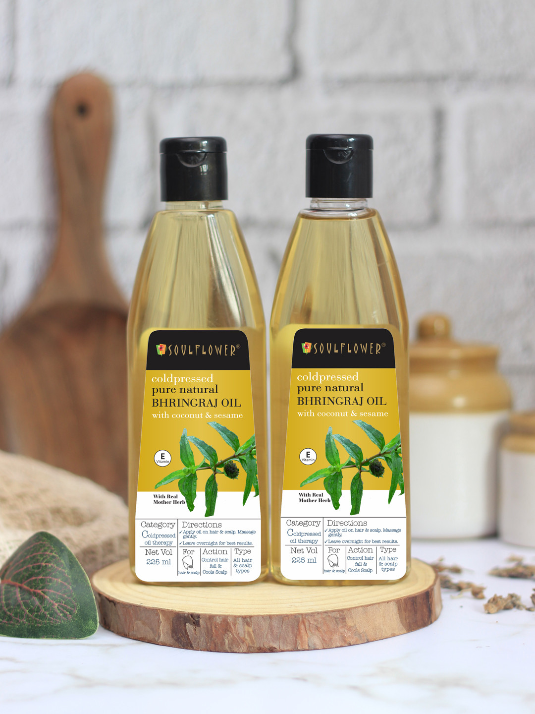 Soulflower Set of 2 Pure  Natural Bhringraj Oil With Coconut & Sesame - 225ml each