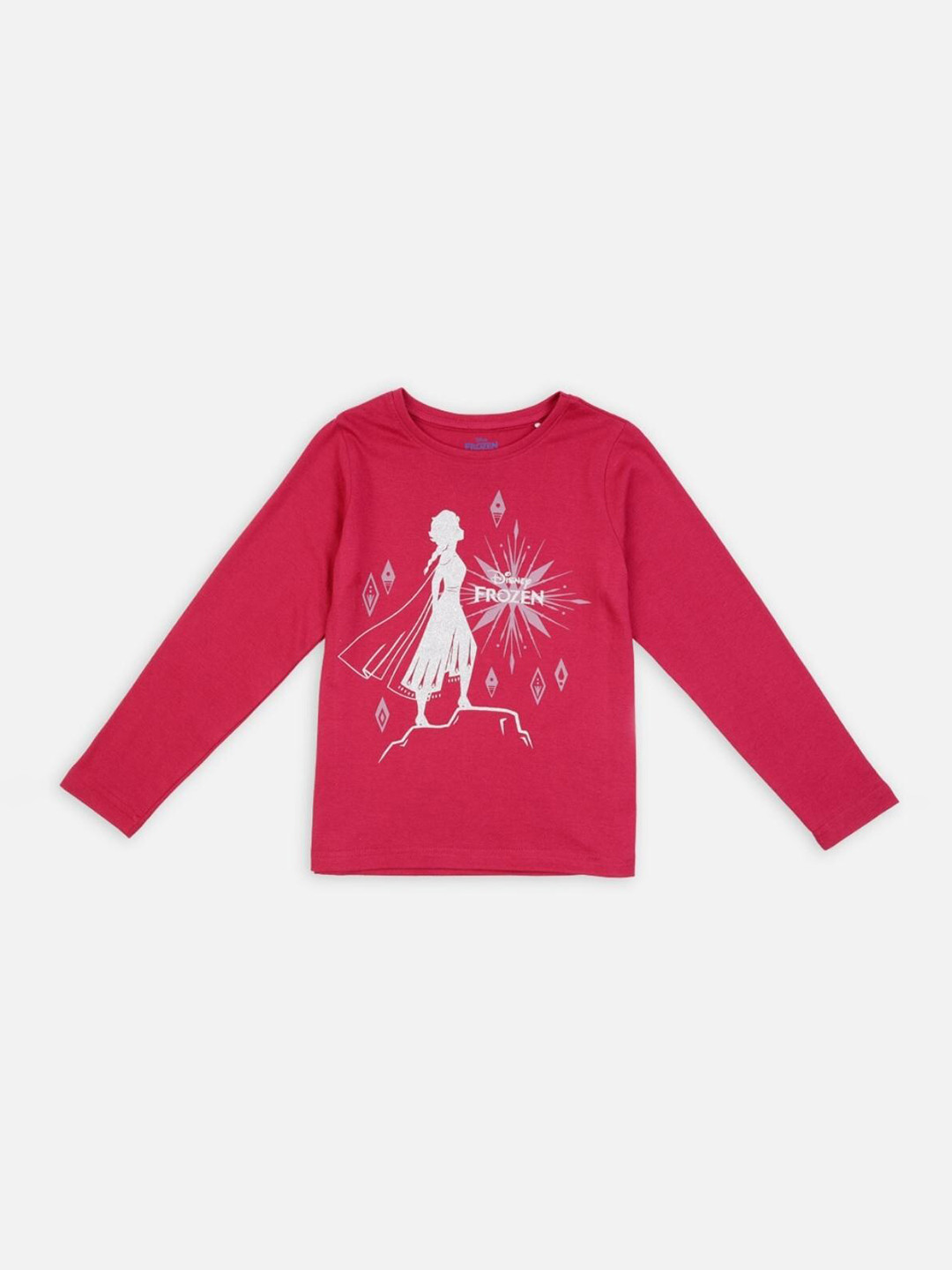 Nap Chief Girls Maroon Cotton Frozen Printed Slim Fit T-shirt