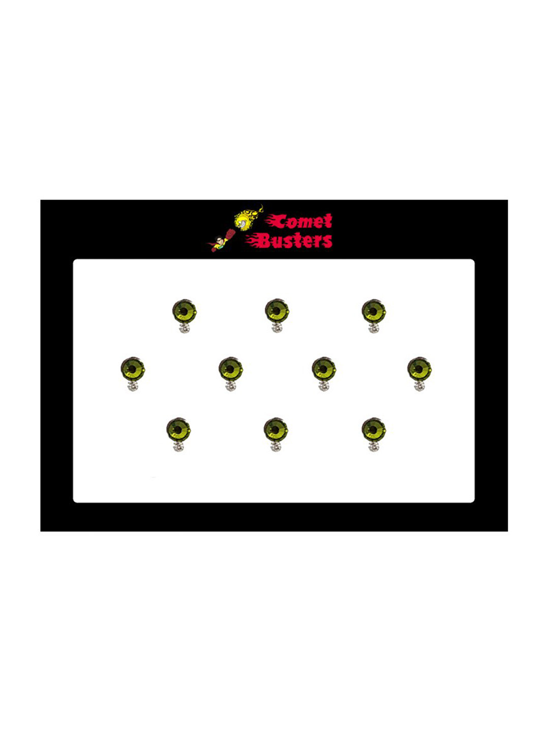 Comet Busters 10 Pcs Embellished Reusable Designer Bindis - Olive Green