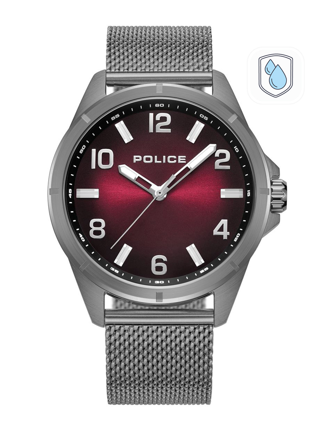 Police Men Red Dial & Silver Toned Bracelet Style Straps Analogue Watch PLPEWJG0018302