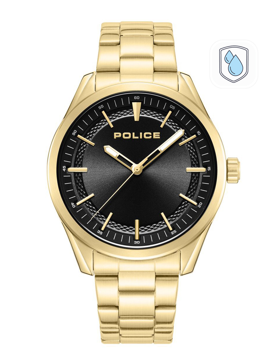 Police Men Black Dial & Gold-Plated Bracelet Style Straps Analogue Watch