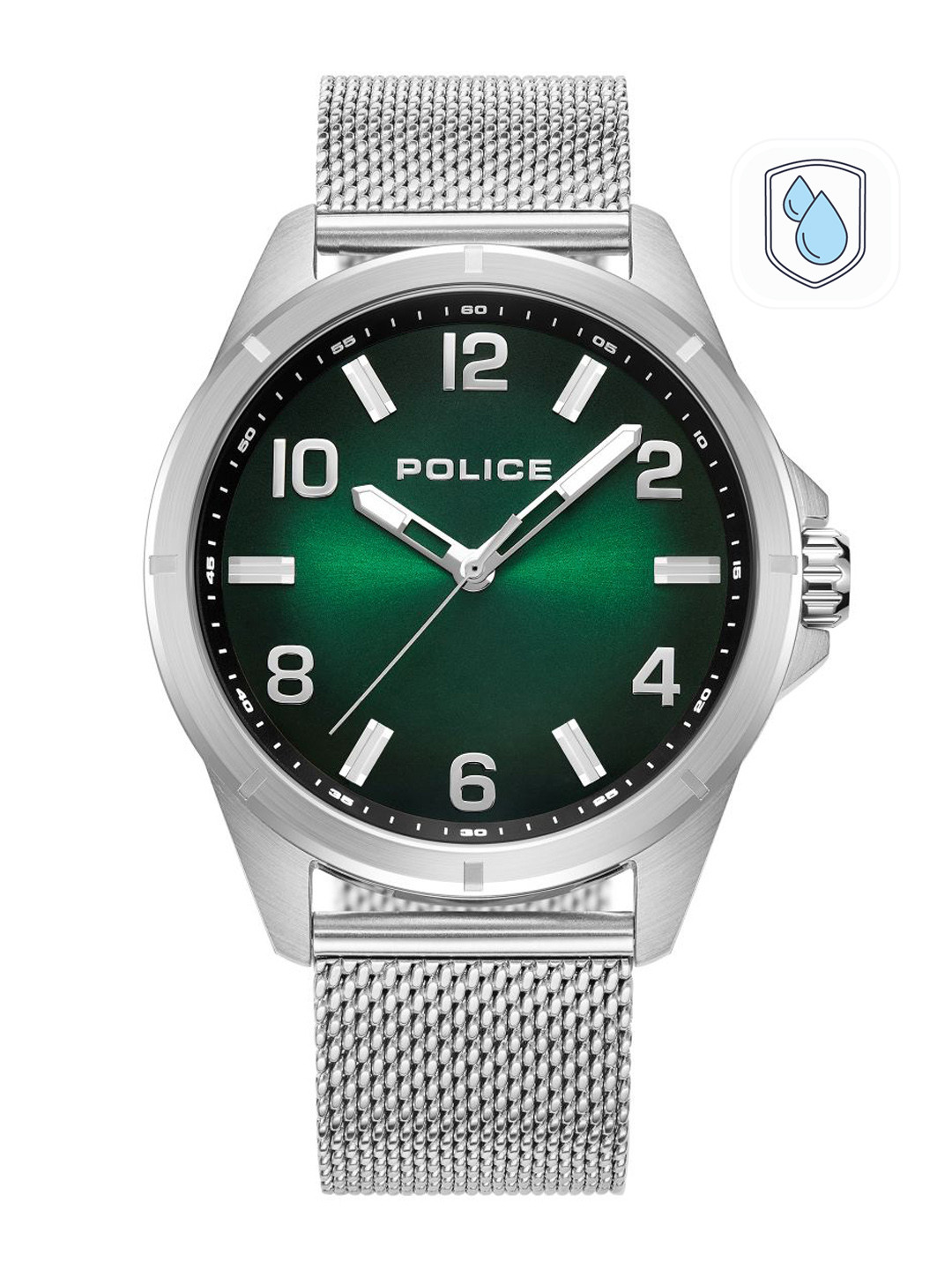 Police Men Green Dial & Silver Toned Bracelet Style Straps Analogue Watch