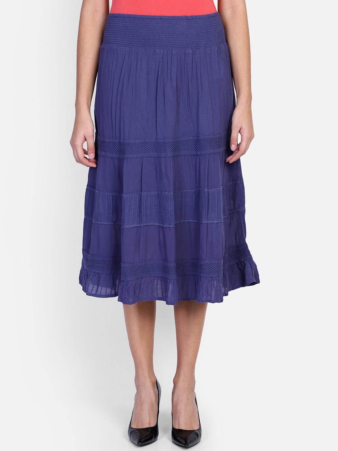 Aditi Wasan Women  Blue Solid Flared Midi Skirt