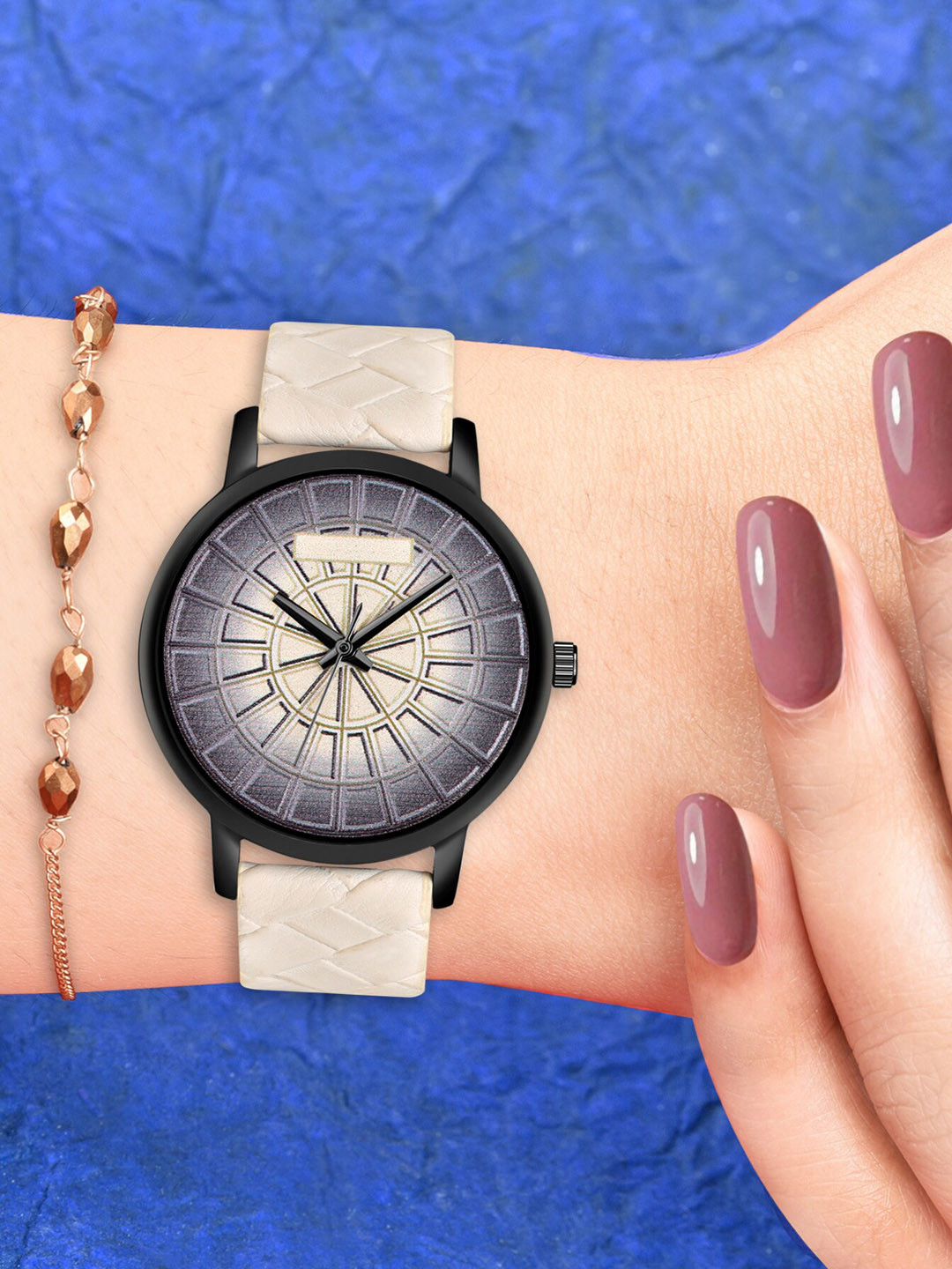 Shocknshop Women Beige Printed Dial & Beige Leather Straps Analogue Watch MT508