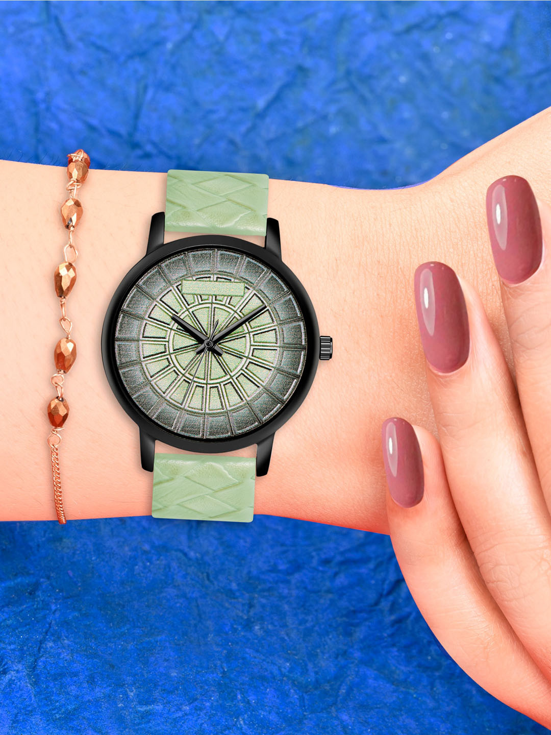 Shocknshop Women Green Dial & Green Leather Straps Analogue Watch MT506