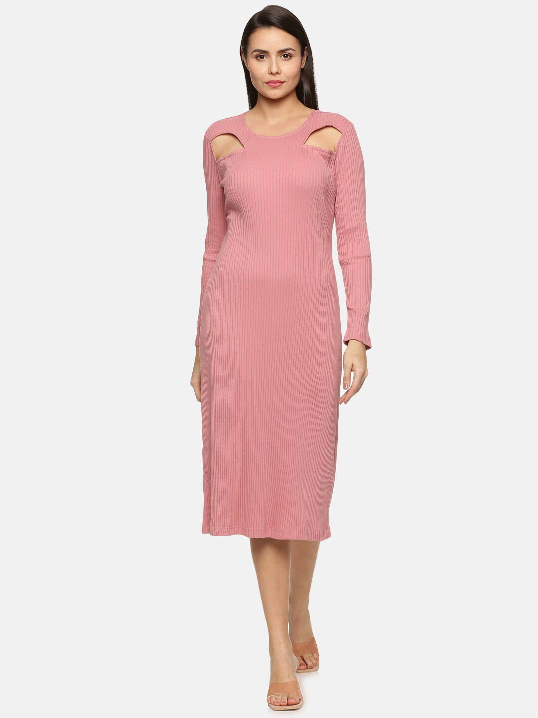 ISU Pink Sheath Cut Out Midi Dress