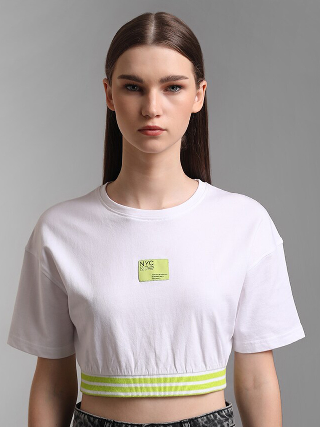 Kazo White Print Crop Top