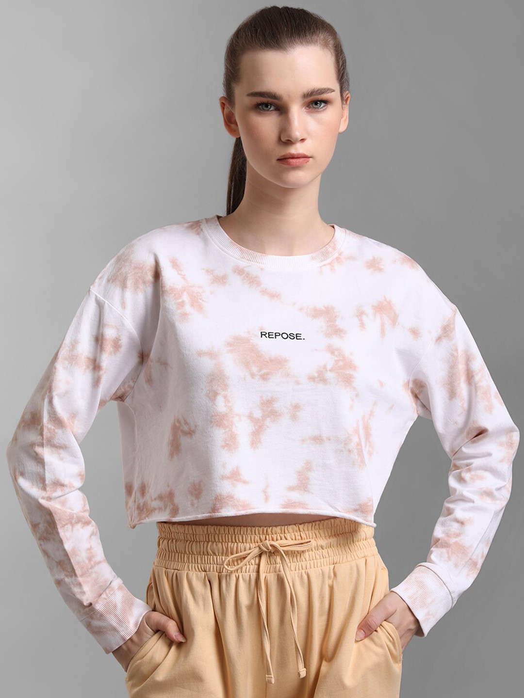 Kazo Women Beige Printed Sweatshirt