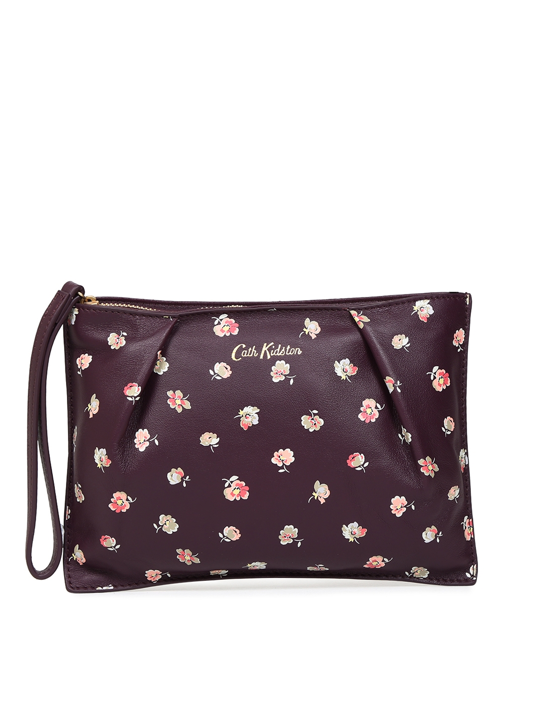 Red rectangular leather purse with Flowers print