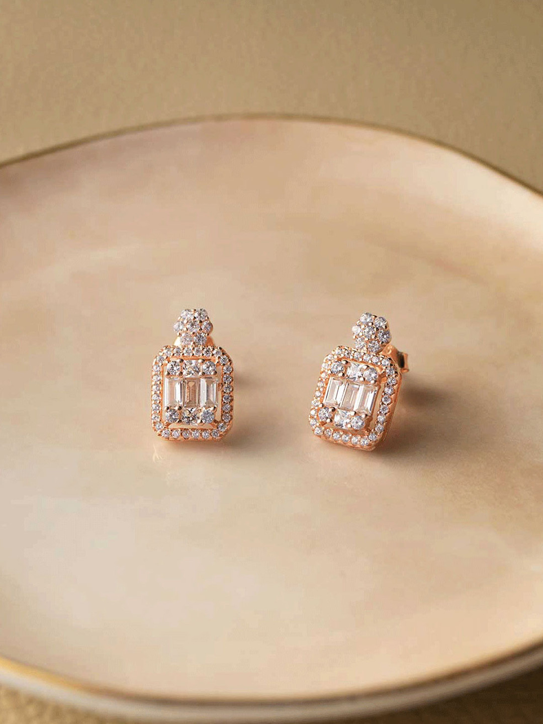 MANNASH Rose Gold-Plated Square Studs Earrings