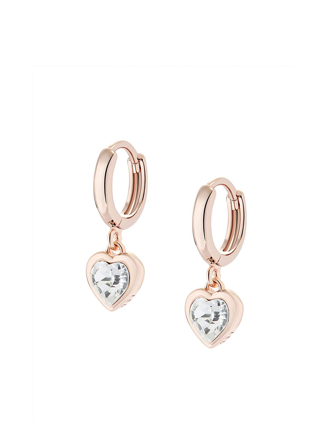 Ted Baker Rose Gold-Toned & White Crystal Studded Heart Shaped Hoop Earrings