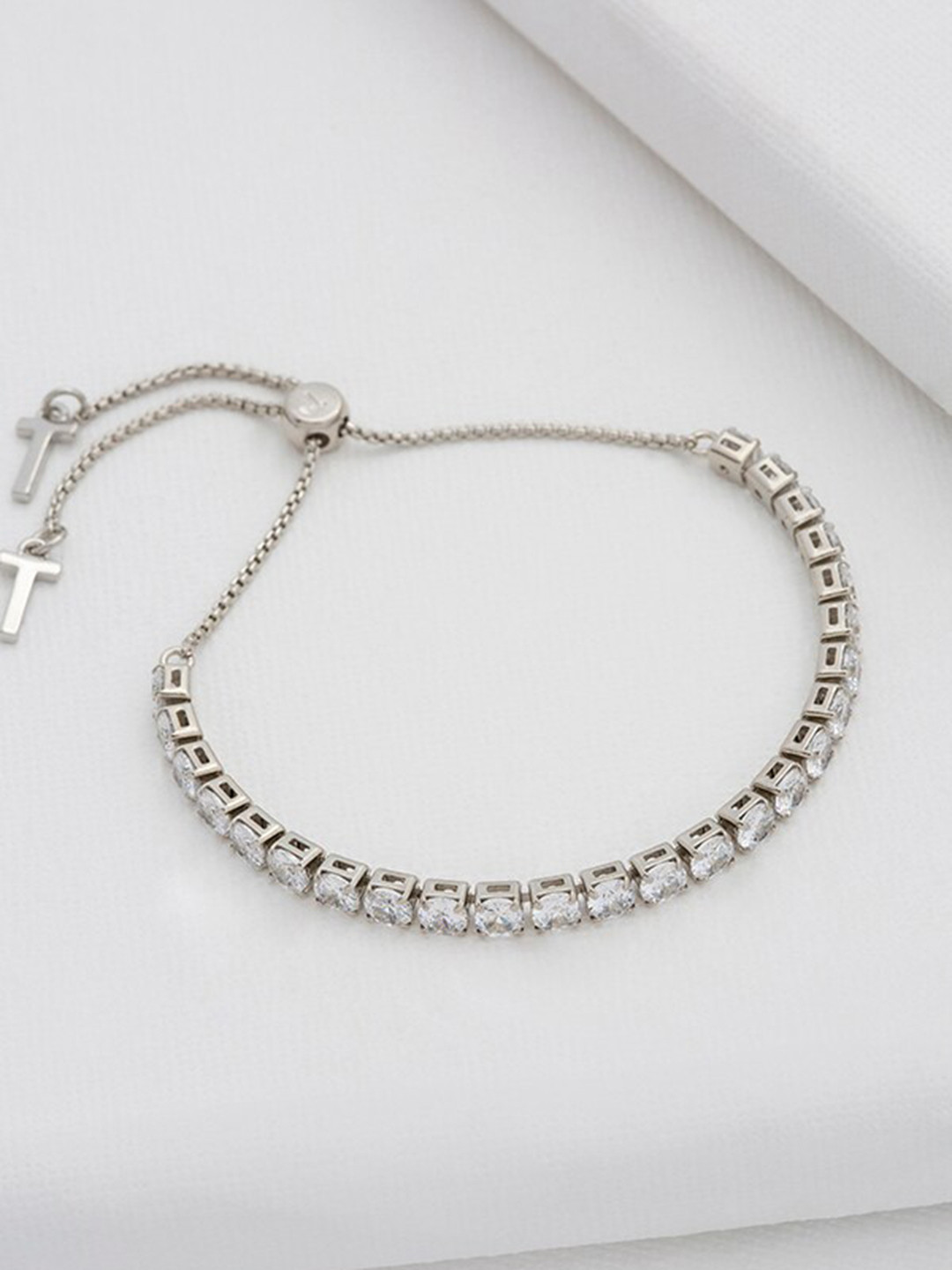 Ted Baker Women Silver-Toned Brass Crystal Slider Wraparound Bracelet