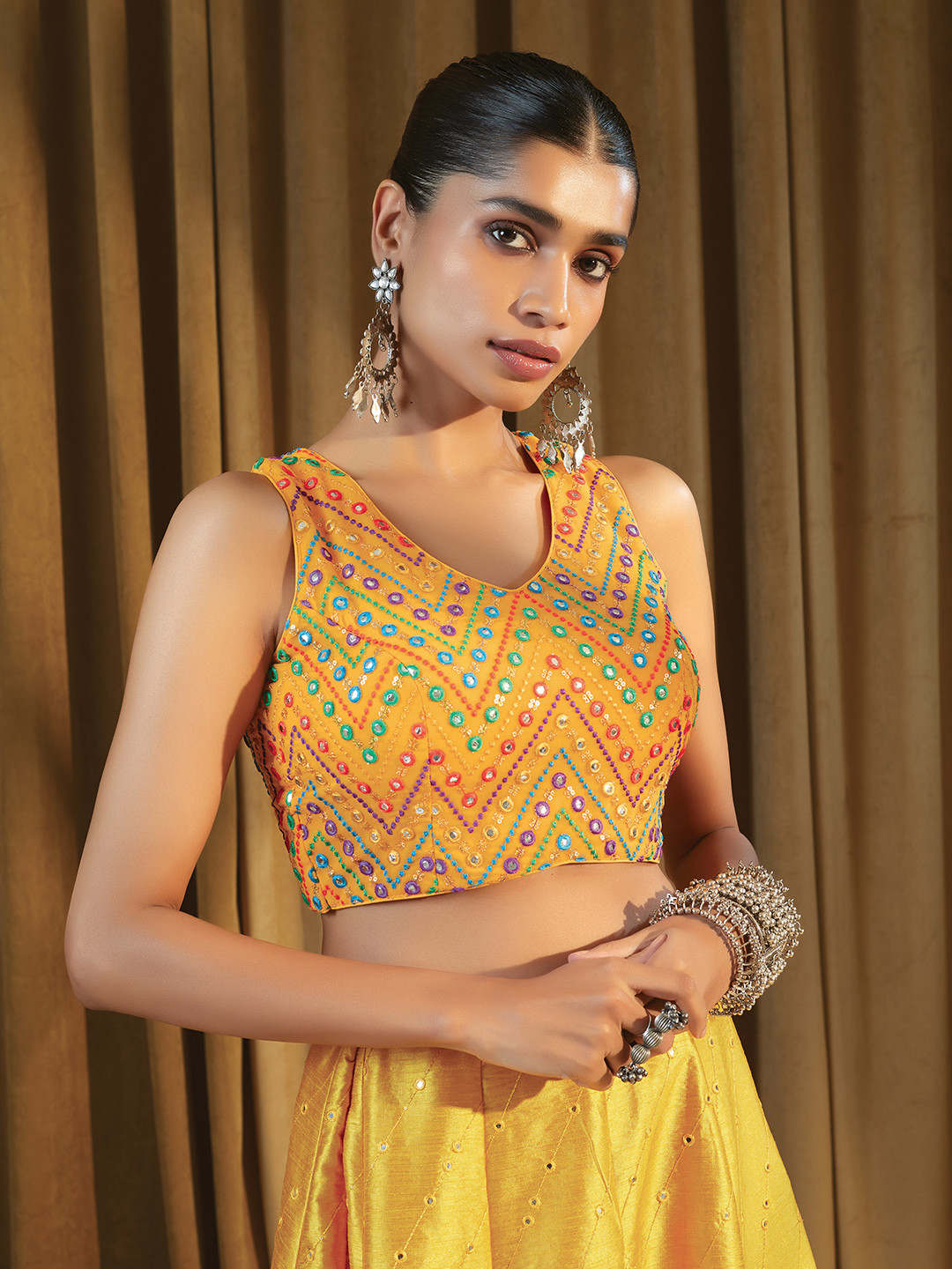 Soch Woman Embroidered & Sequined Georgette Saree Blouse