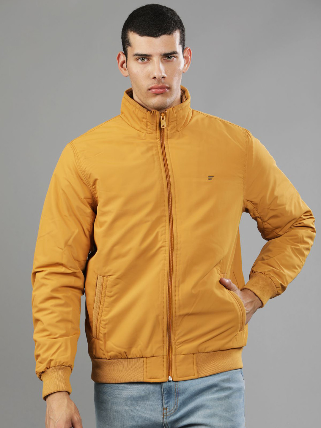 t-base Men Mustard Windcheater Bomber Jacket