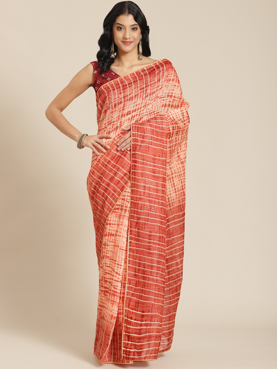 Kalista Orange Tie and Dye Gotta Patti Saree