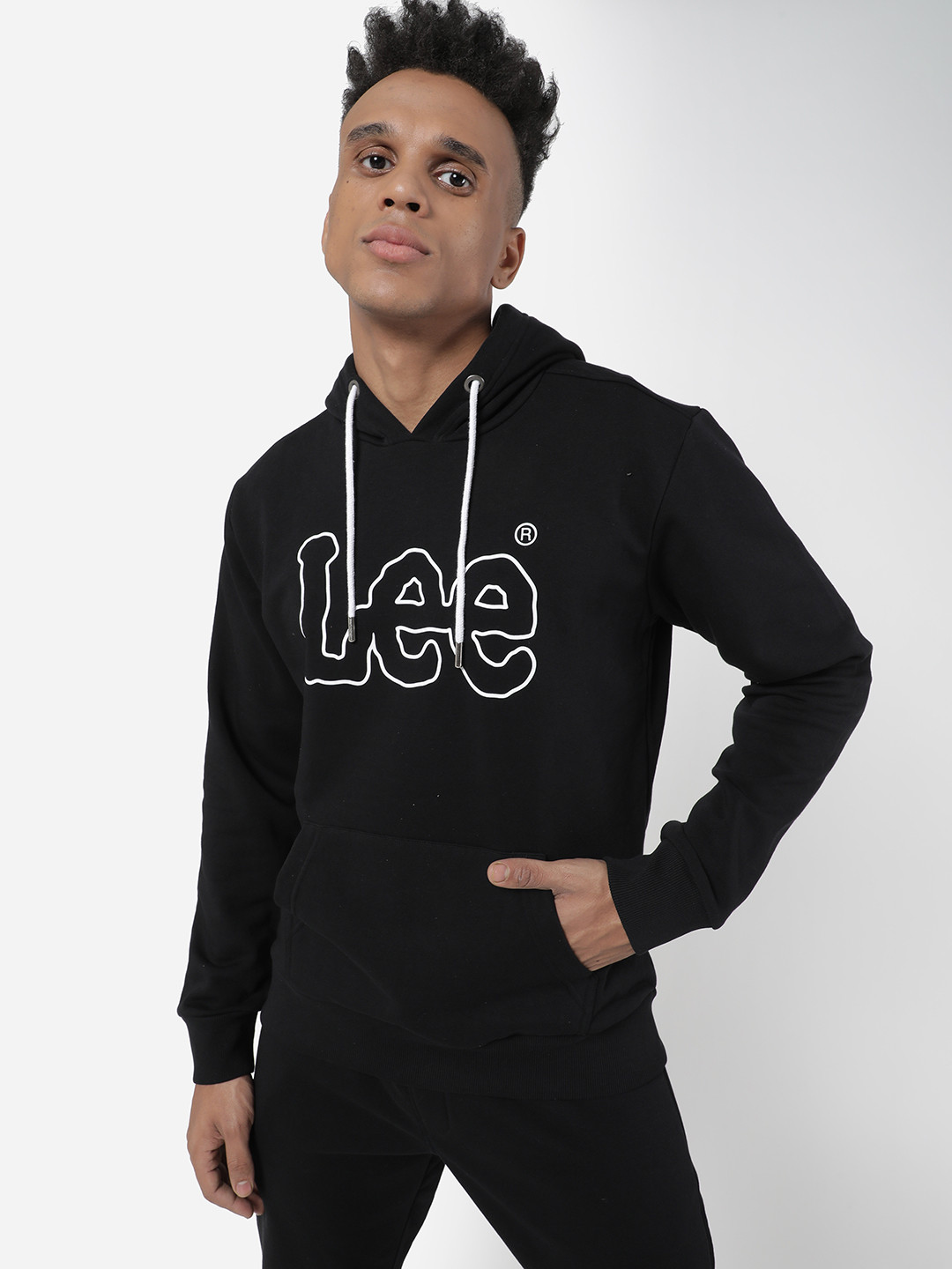 Lee Men Black Typography Printed Cotton Joggers