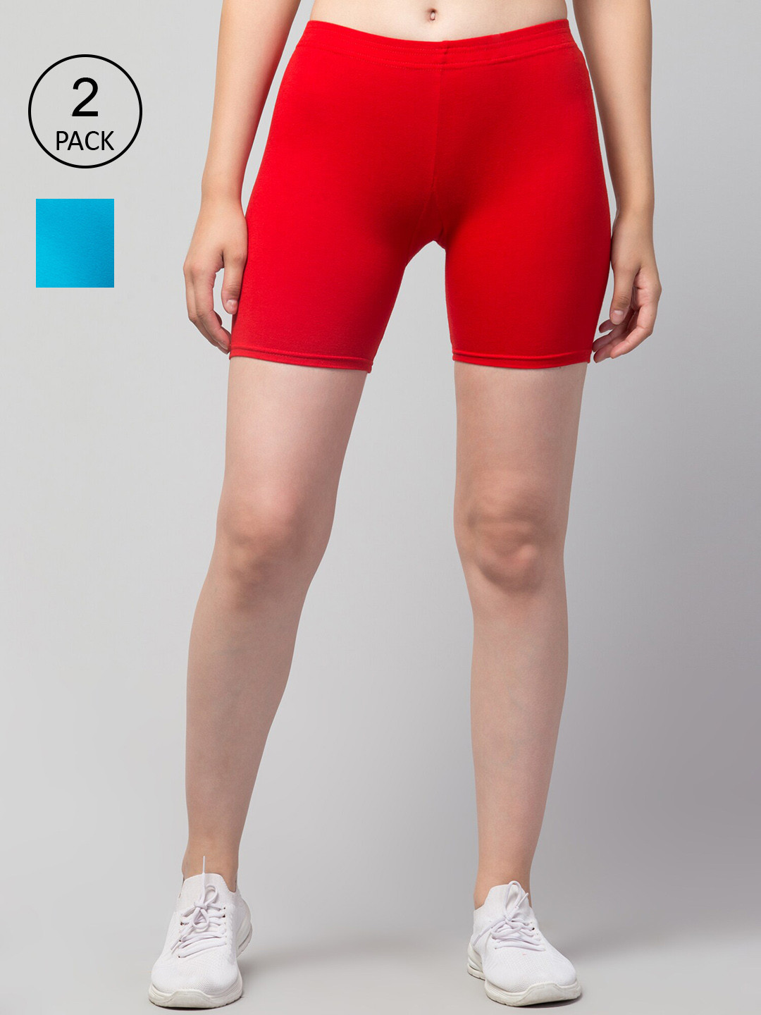 Apraa & Parma Women Pack Of 2 Blue & RedSlim Fit Cycling Sports Cotton Shorts