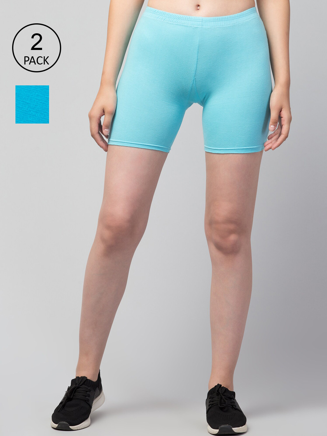 Apraa & Parma Women Pack of 2 Turquoise Blue and Blue Cotton Cycling Sports Shorts