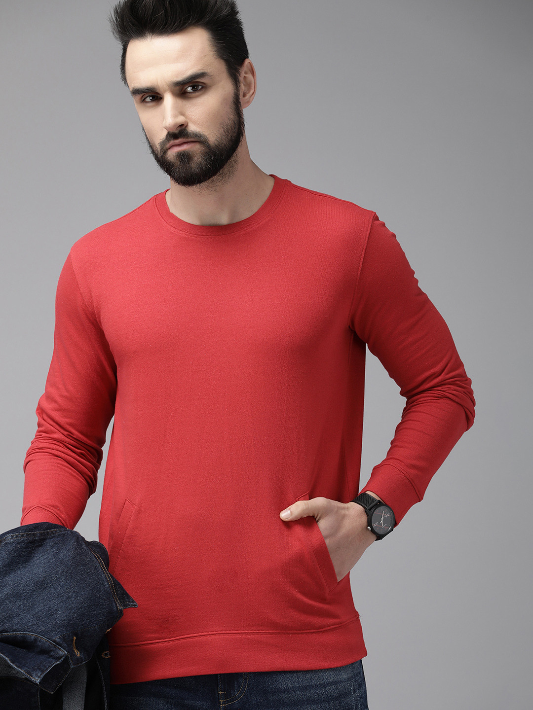 Roadster Men Red Solid Sweatshirt