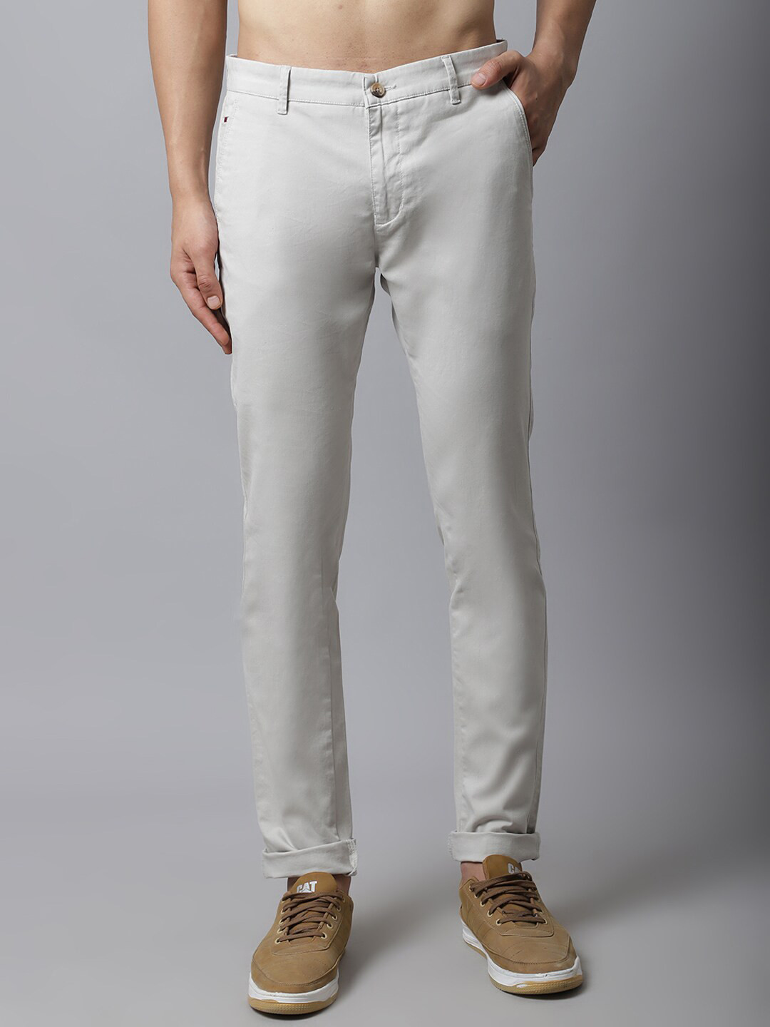 Cantabil Men Off White Cotton Trousers