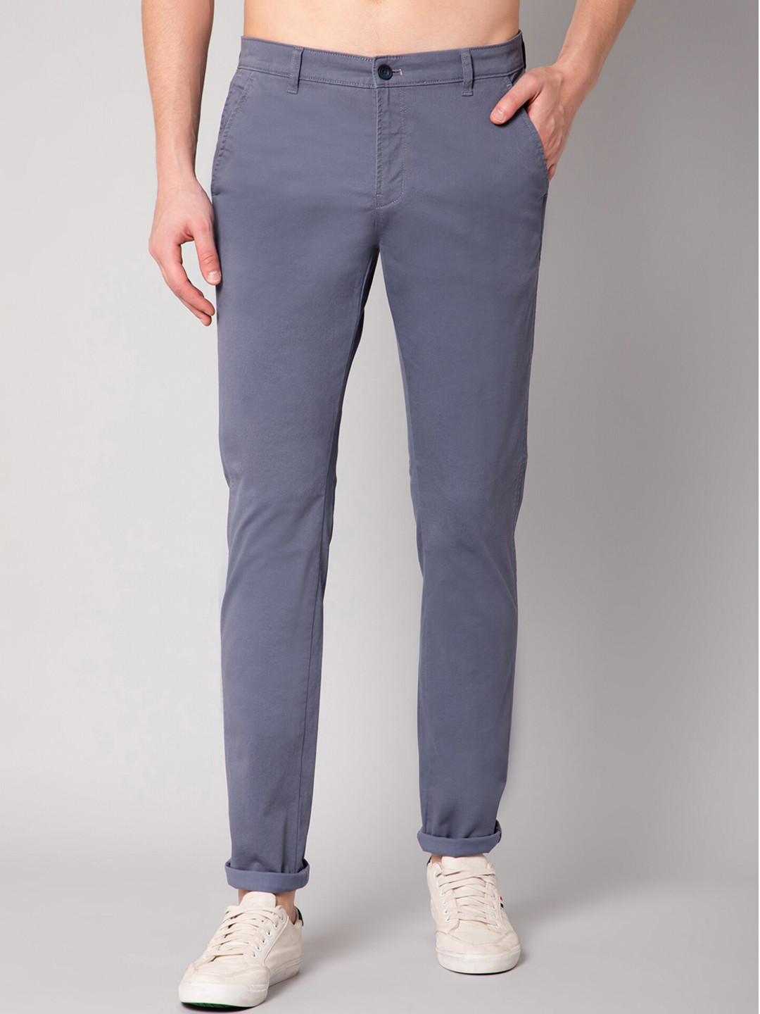 Cantabil Men Grey Solid Regular Fit Cotton Chinos Trousers