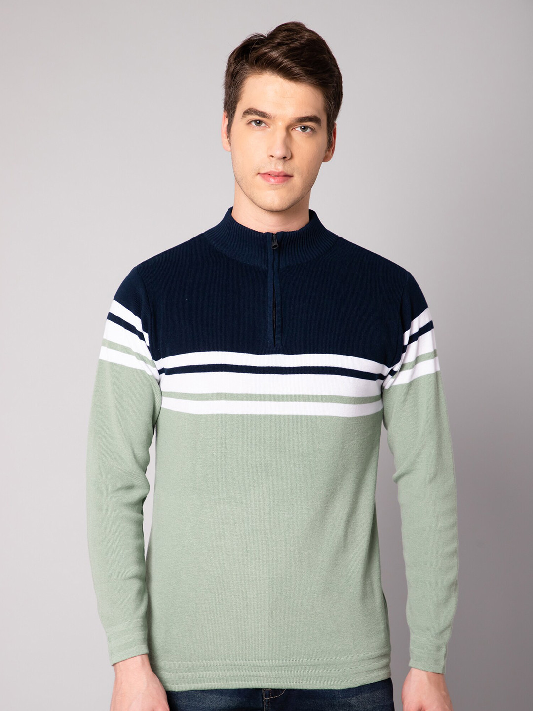 Cantabil Men Green Striped Long Sleeves Fashion