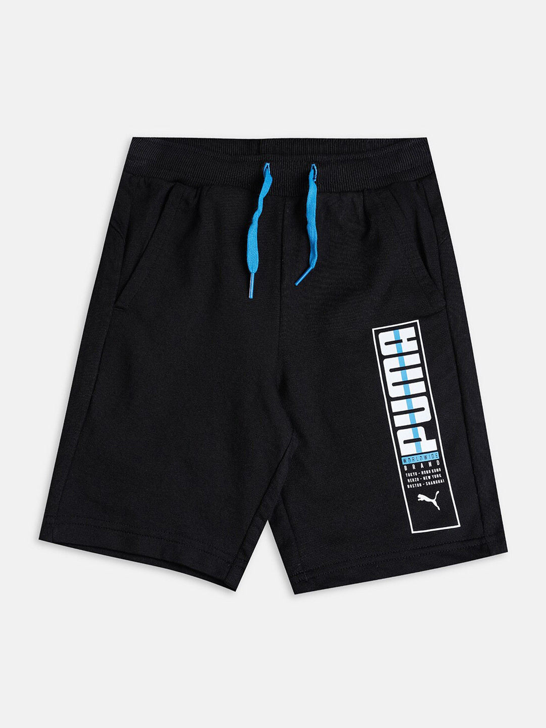 Puma Boys Black Typography Printed Worldwide Graphic Youth Shorts
