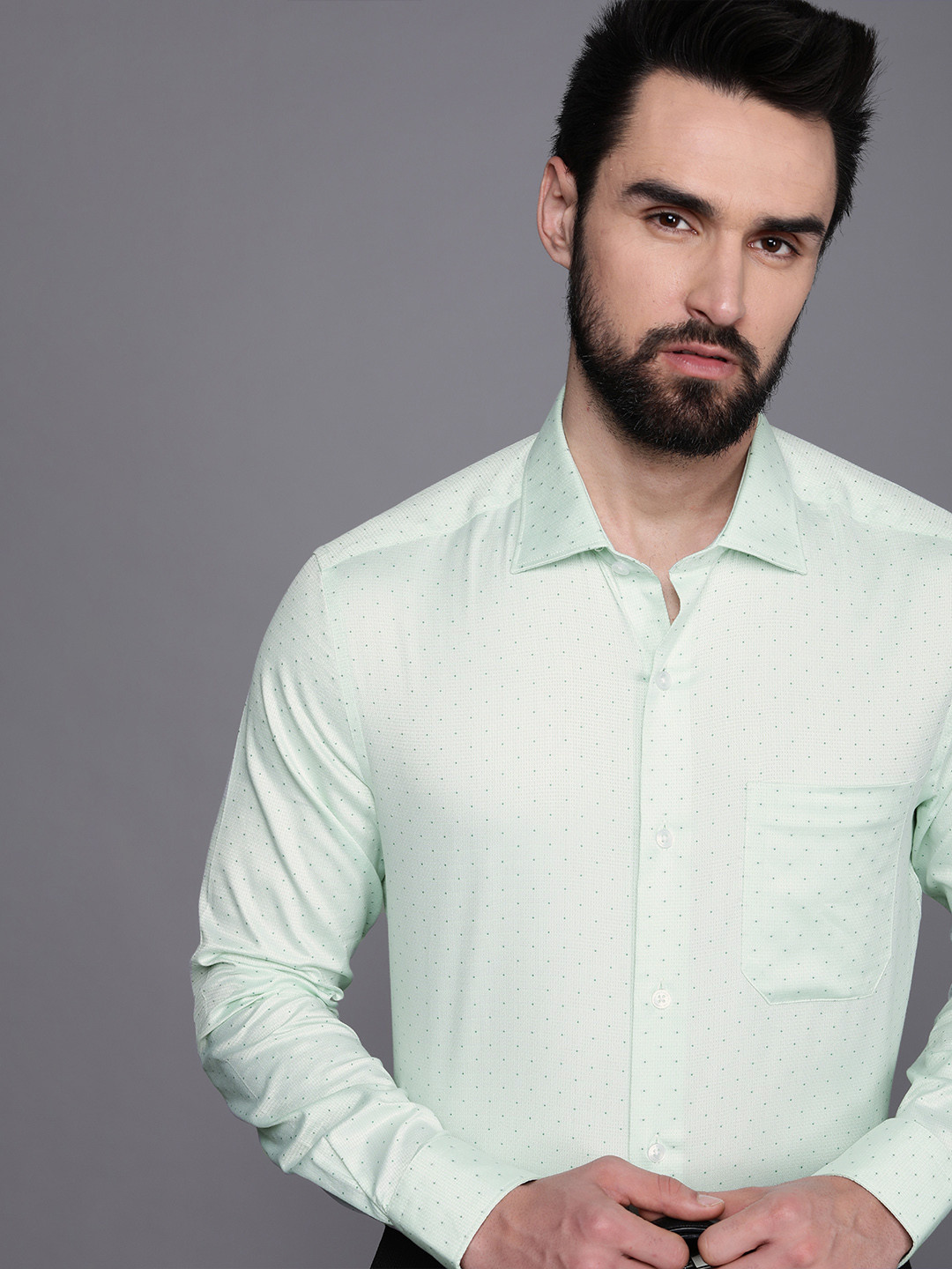 Louis Philippe Gods & Kings Men Green Classic Full Sleeves Giza Cotton Formal Shirt