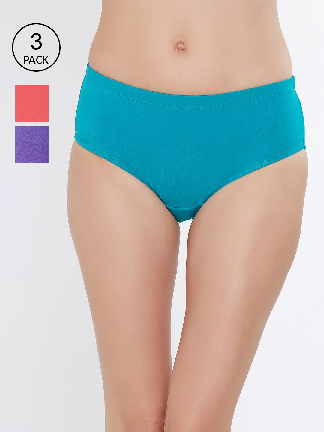 SOIE Women High Rise Full Coverage Solid Colour Cotton Stretch Hipster Briefs (Pack of 3)