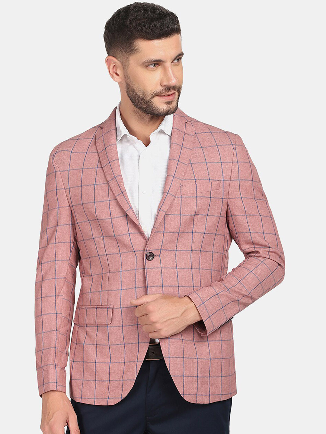 Blackberrys Men Pink Checked Single-Breasted Blazer