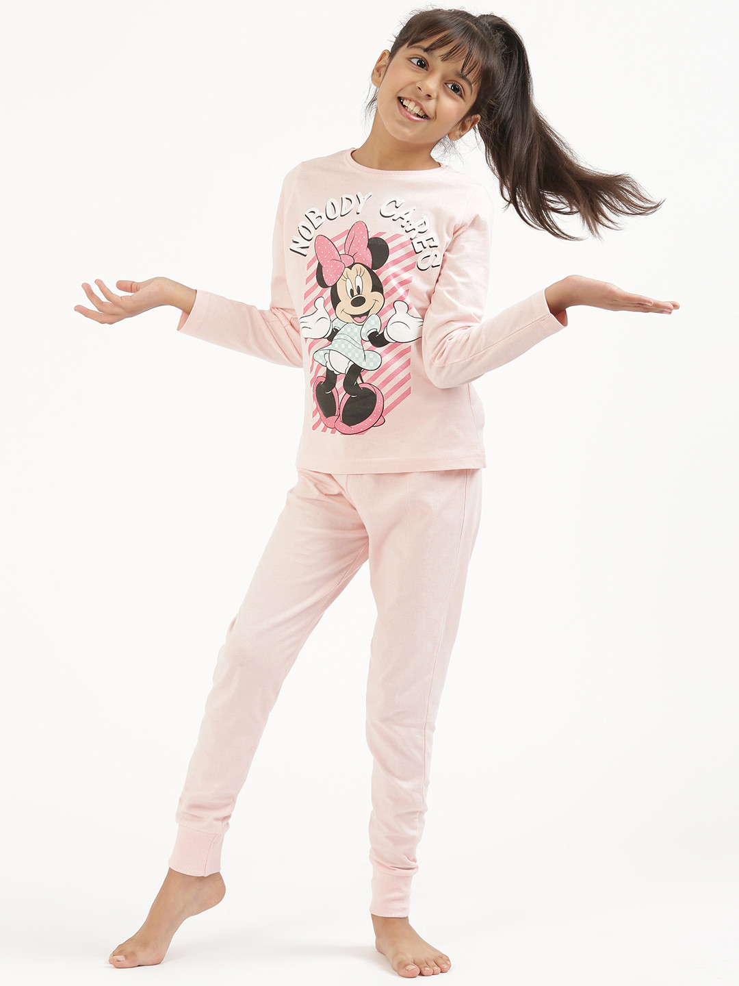 Nap Chief Girls Pink Minnie Mouse Printed Pure Cotton Night Suit