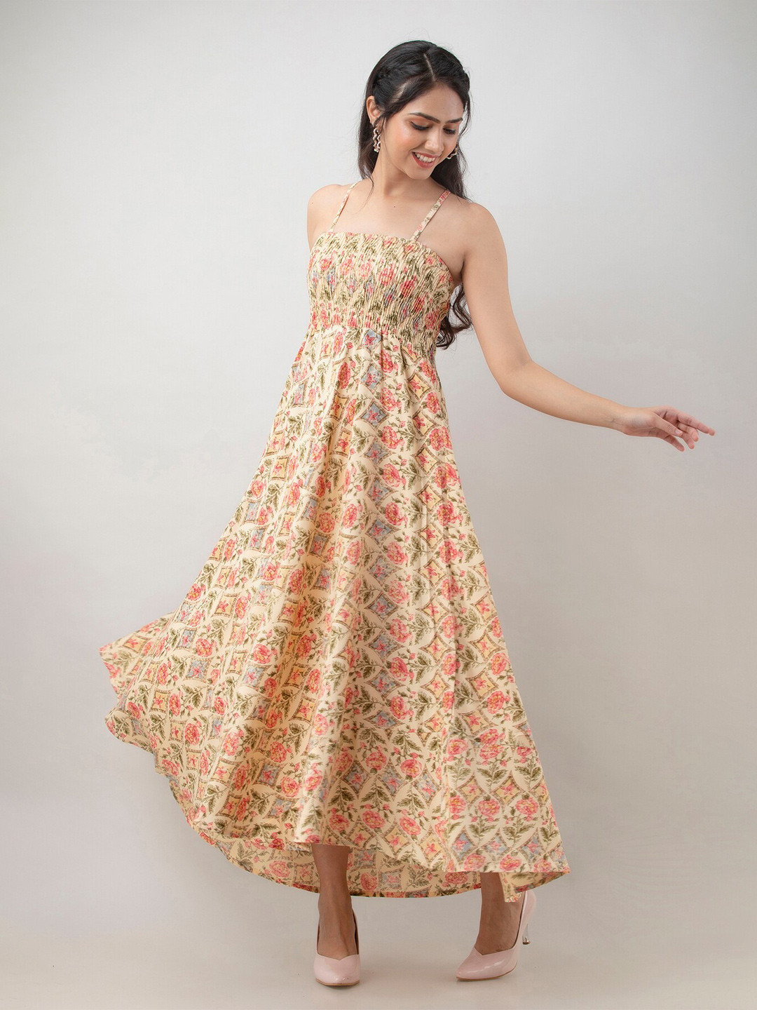 Aawari Cream-Coloured Floral Maxi Maxi Dress