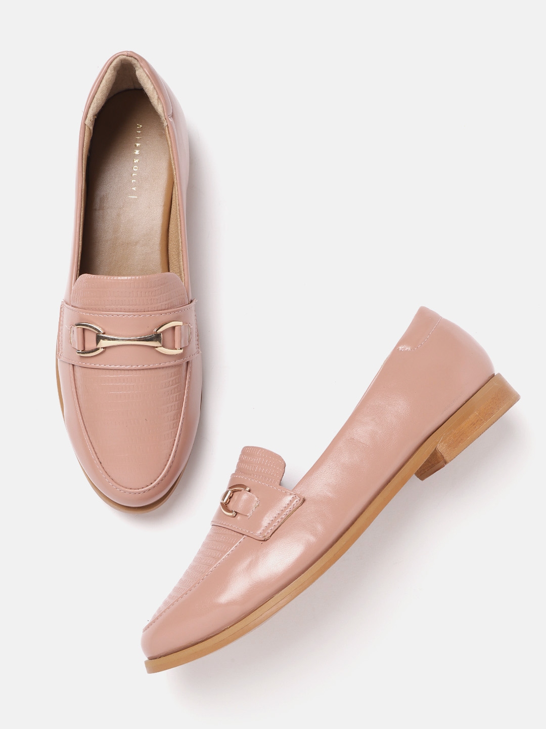 Buy Allen Solly Women Dusty Pink Textured Horsebit Loafers